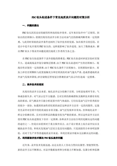 PDC钻头钻进条件下常见地质录井问题的对策分析