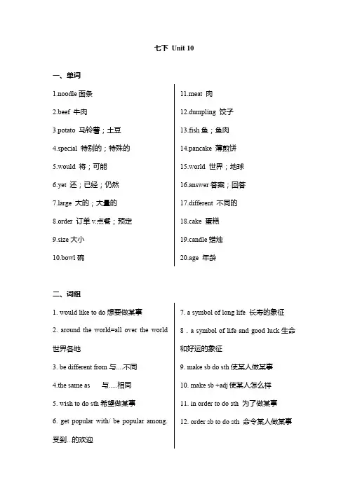 Unit10单词短语句型语法汇总人教版英语七年级下册