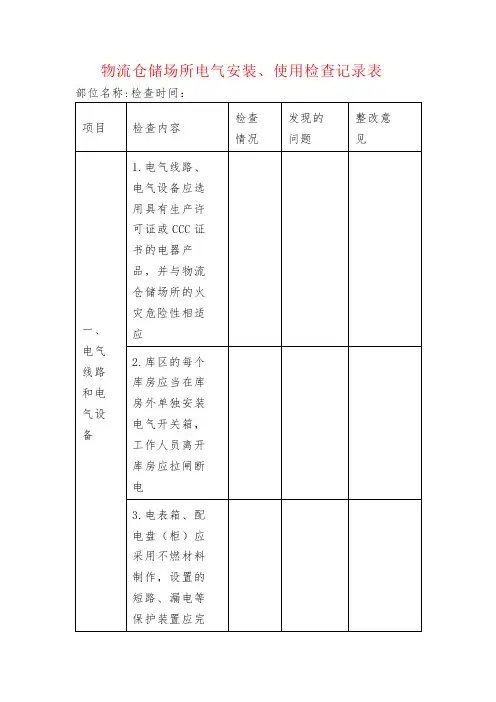 物流仓储场所电气安装、使用检查记录表