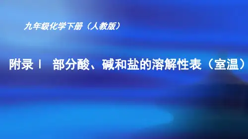 人教版初中化学九年级下册附录Ⅰ 部分酸、碱和盐的溶解性表(室温)课件