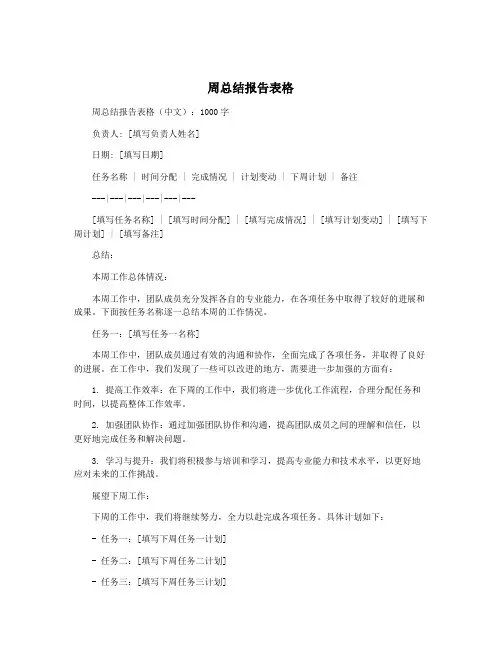 周总结报告表格