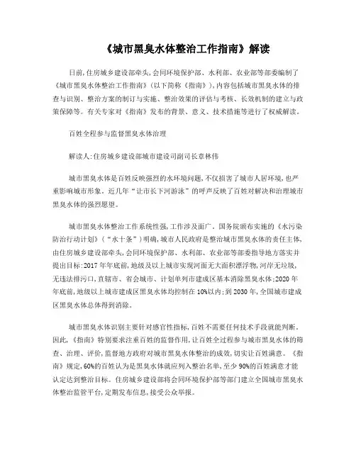 城市黑臭水体整治工作指南解读