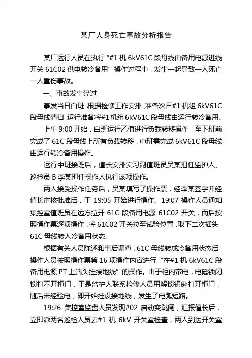 某电厂人身死亡事故分析报告