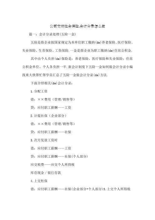 公司交纳社会保险会计分录怎么做