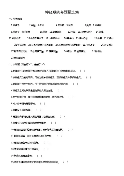 神经系统考题精选集
