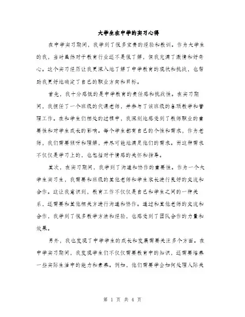 大学生在中学的实习心得（二篇）
