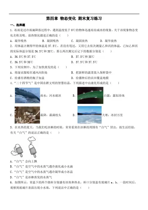 期末复习练习：第四章+物态变化+2024-2025学年苏科版物理八年级上册