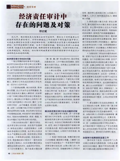经济责任审计中存在的问题及对策