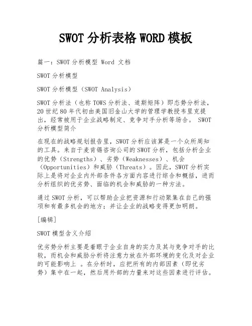 SWOT分析表格WORD模板