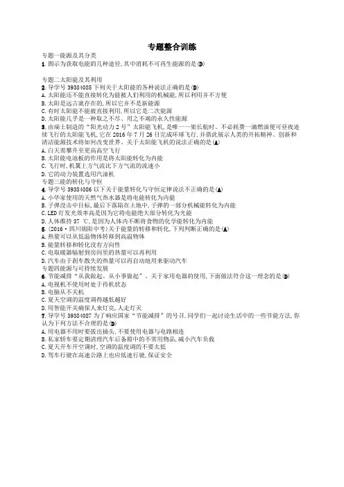 九年级物理下册20能源与能量守恒定律专题整合训练新版粤教沪版247word版