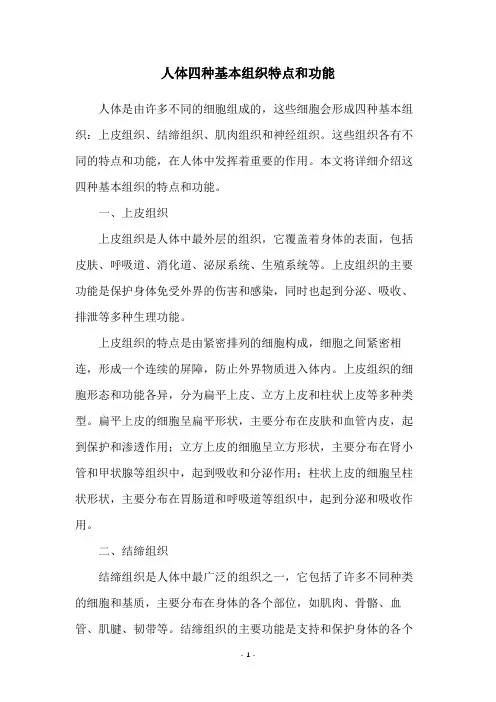 人体四种基本组织特点和功能