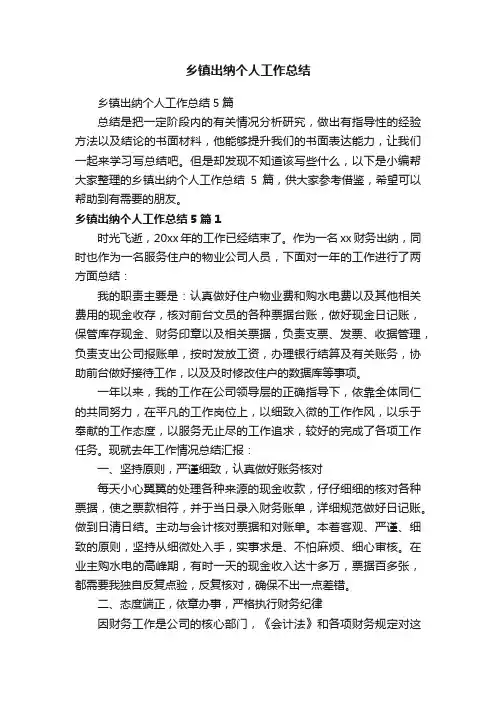 乡镇出纳个人工作总结5篇