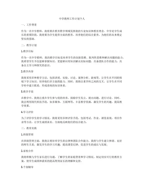 中学教师工作计划个人
