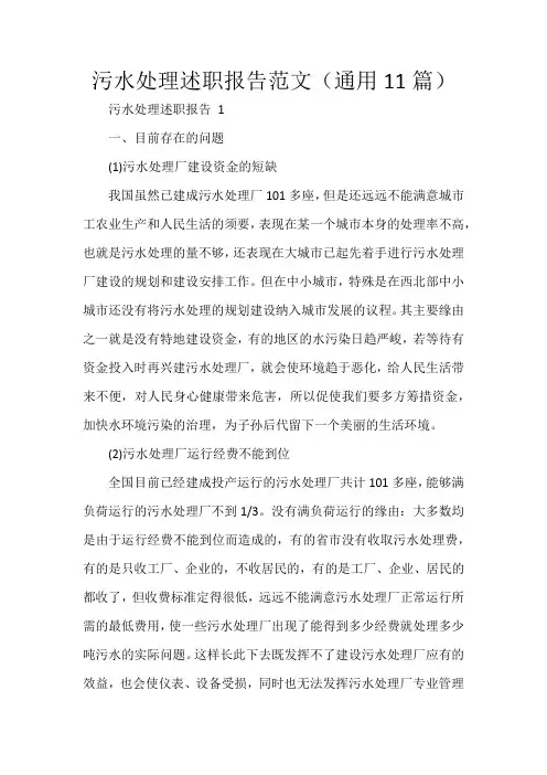 污水处理述职报告范文