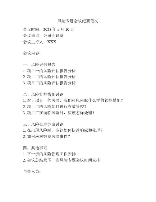 风险专题会议纪要范文