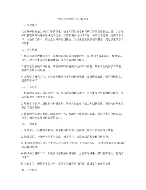 大学导师助教工作计划范文