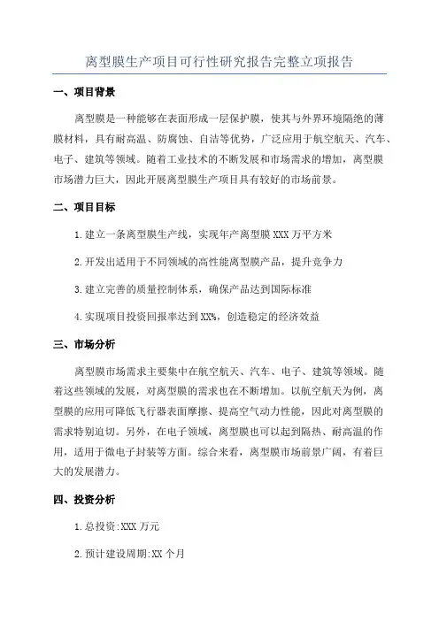 离型膜生产项目可行性研究报告完整立项报告