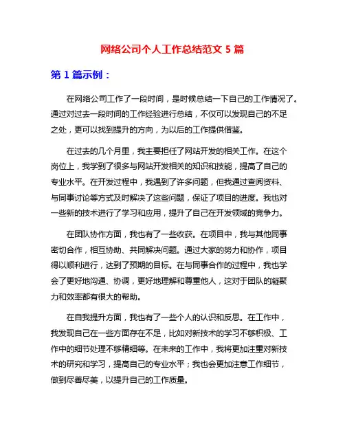 网络公司个人工作总结范文5篇