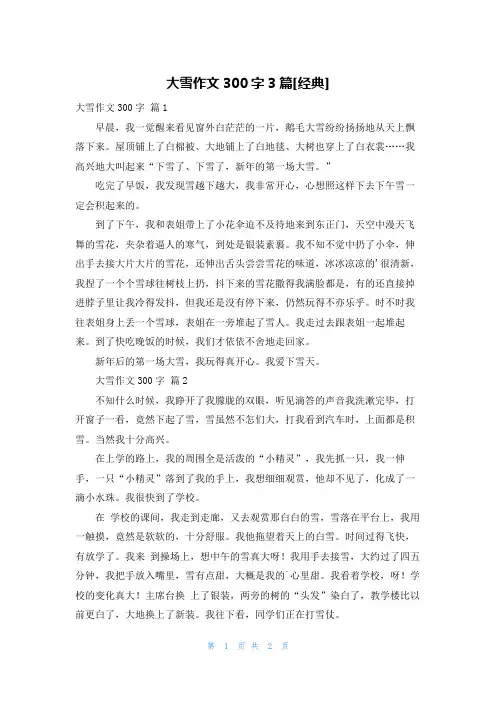 大雪作文300字3篇[经典]