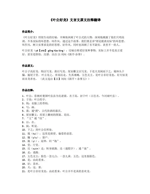 《叶公好龙》文言文原文注释翻译