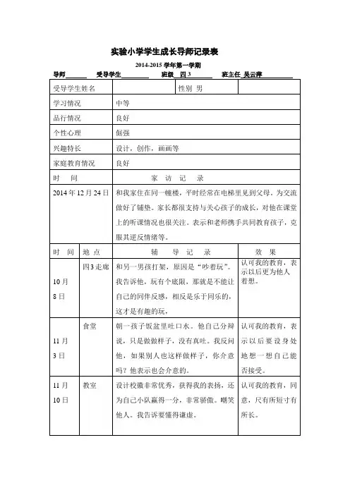 学生成长导师记录表内容样表