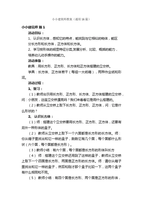 小小建筑师教案（通用16篇）