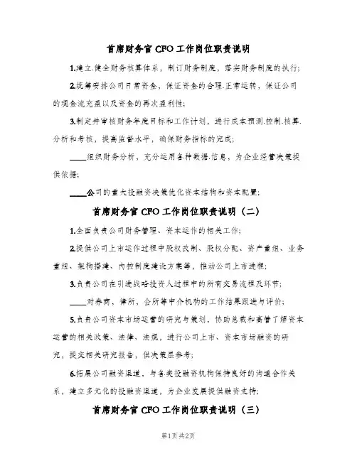 首席财务官CFO工作岗位职责说明(四篇)