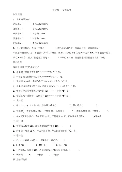 人教版六年级上册数学   百分数   专项练习