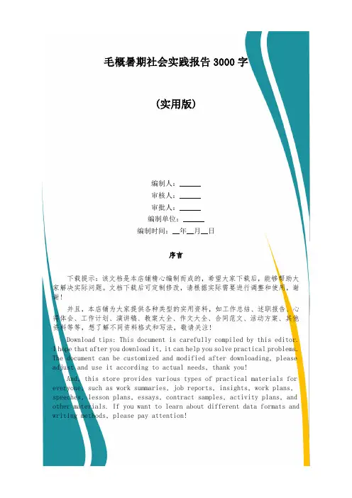 毛概暑期社会实践报告3000字