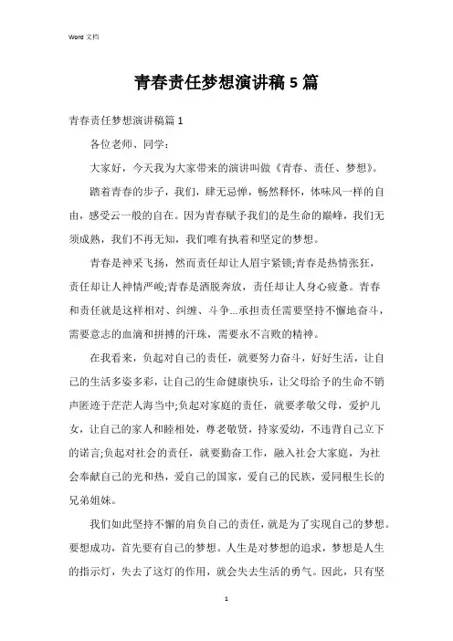 青春责任梦想演讲稿5篇