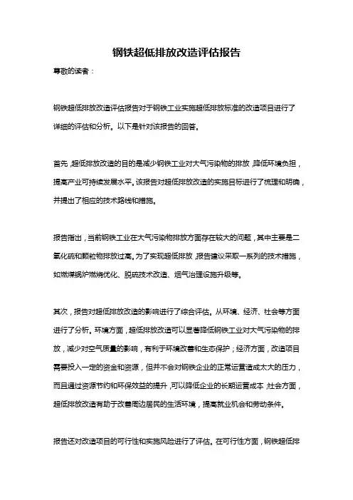 钢铁超低排放改造评估报告