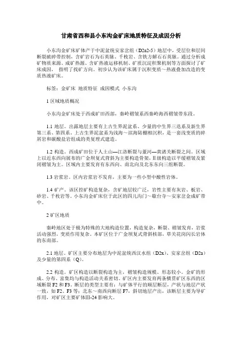 甘肃省西和县小东沟金矿床地质特征及成因分析