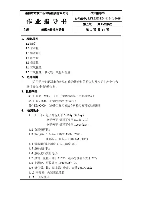 粉煤灰检测技术指导书讲解