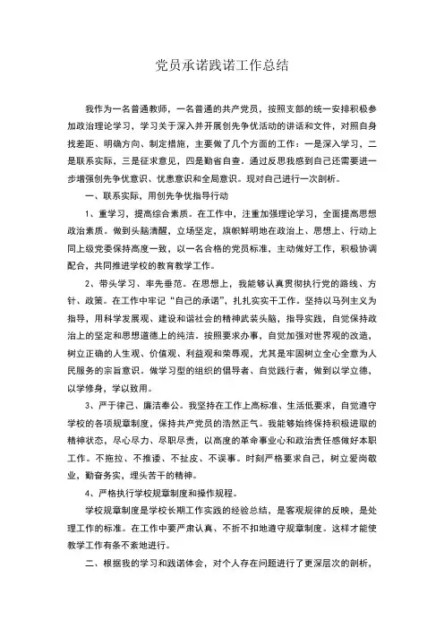 党员承诺践诺工作总结
