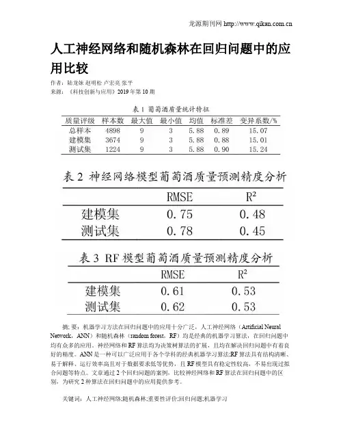 人工神经网络和随机森林在回归问题中的应用比较