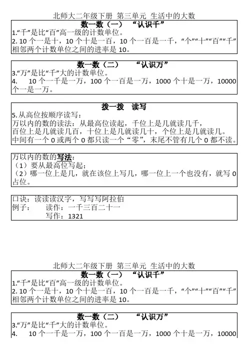 北师大数学二下 第三单元 生活中的大数知识点