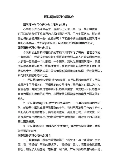 团队精神学习心得体会（精选15篇）