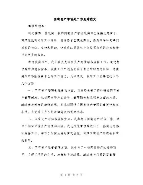 国有资产管理处工作总结范文（二篇）