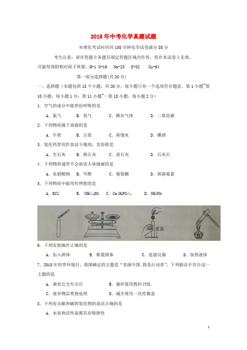 2019年中考化学真题试题(含扫描答案) 新人教版