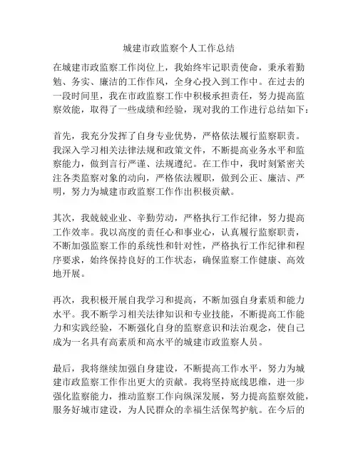 城建市政监察个人工作总结