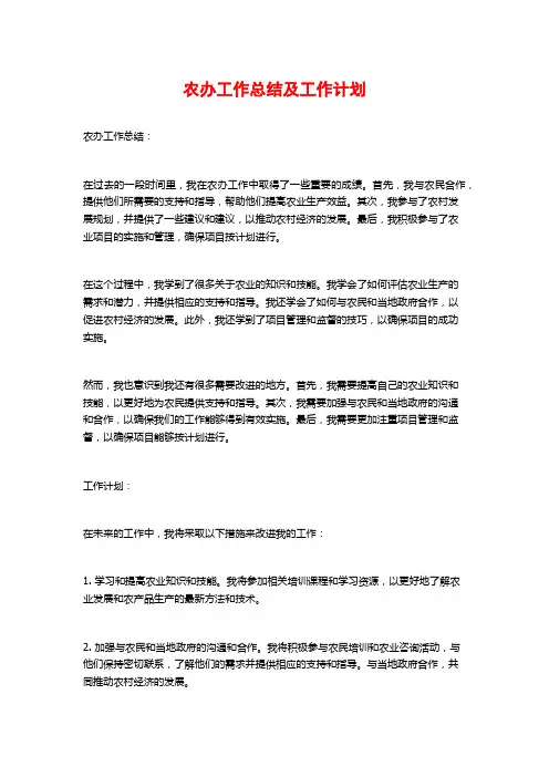 农办工作总结及工作计划