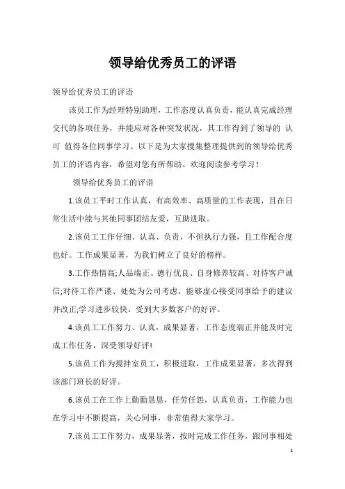 领导给优秀员工的评语