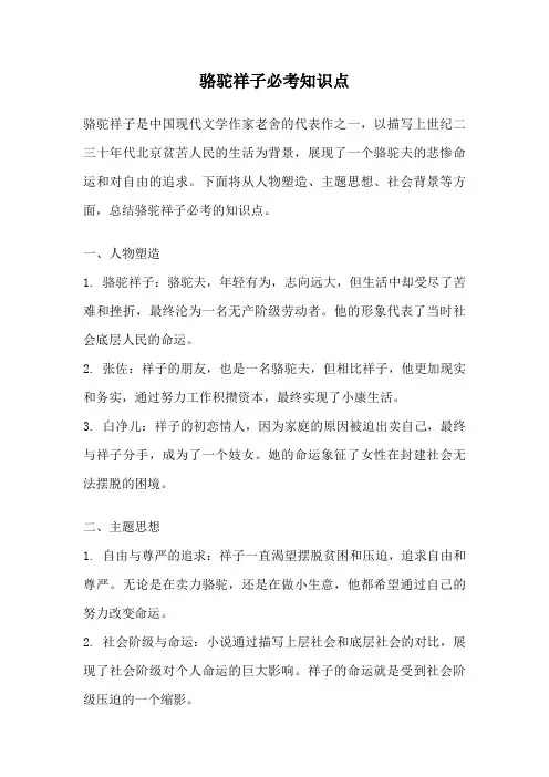 骆驼祥子必考知识点