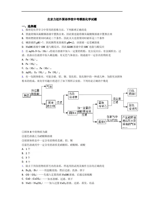 北京力迈外国语学校中考模拟化学试题