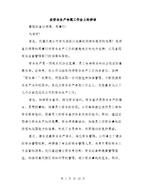 在安全生产专题工作会上的讲话（4篇）