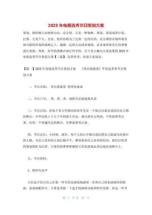 2023年电视选秀节目策划方案