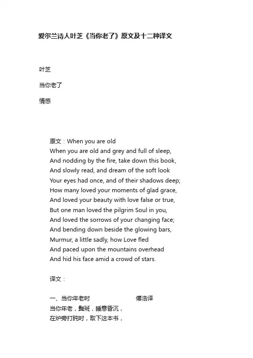 爱尔兰诗人叶芝《当你老了》原文及十二种译文