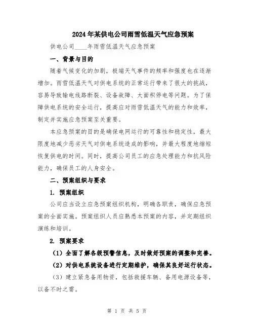 2024年某供电公司雨雪低温天气应急预案