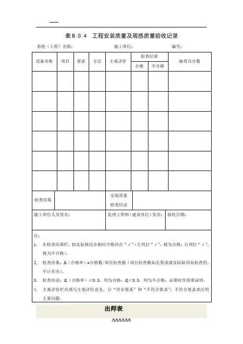 工程安装质量及观感质量验收记录