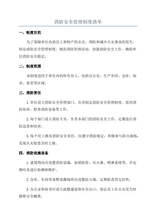 消防安全管理制度清单